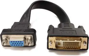 Active DVI-D Dual Link 24+1 Male to VGA Female Video with Flat Cable Adapter Converter Black (E0207)