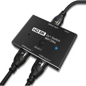 HDMI 2.1 Ultra HD 8K High Speed 48Gbps Directional Switch Adapter 2in 1out 8K@60Hz 4K@120Hz Converter Compatible with XBOX PS5 Projectors Monitors