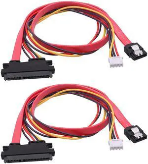 22Pin SATA Data Power Cable 2 in 1 SATA 7+15 to 7 Pin Data with XH2.5 4Pin Power Combo Extension Cable for Hard Disk Optical Drive PC Modding -50cm/1.64ft-2pcs