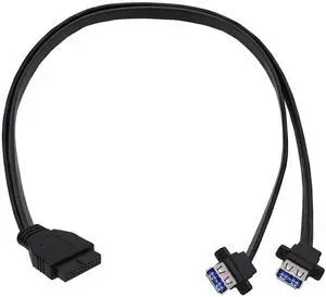 USB 3.0 Front Panel Cable, Motherboard 19/20pin Header Splitter to 2 USB Female Adapter Connector Extension Cable Wire Cord for PC DIY-50CM/1.64FT