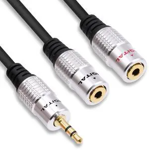 3.5mm Headphone Audio Splitter Y Cable Adapter 3.5mm 1/8 inch TRS 1 Male to 2 Female Stereo Extension Cord Wire for Phones Tablets MP3/MP4 Speakers -0.5M/1.64FT (Male to 2 Female)