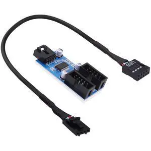 USB 2.0 Hub Header Splitter 9 Pin Motherboard Header 1 Male to Dual 2 Internal USB 2.0 Female Hub Adapter Splitter Extension Cable for CPU WiFi Card -30CM/0.98FT