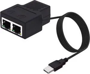 Ethernet Splitter 1 to 2, RJ45 Ethernet Splitter Network Switch 8P8C LAN Internet Extender 1 in 2 Out Adapter with USB Power Cable for Computer Hub Router