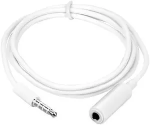 3.5mm 4-Pole Male to Female Auxiliary Extension Audio Stereo Cable Cord for Headphones Apple iPad, iPhone, iPod, Samsung Galaxy, Android, MP3 Players -White (3.3 Feet)