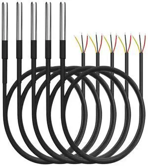 5pcs 5m DS18B20 Digital Thermistor Probe Temperature Sensor Waterproof Temperature Probe Stainless Steel Resistance Thermal Cable -55°C to +125°C Compatible with Arduino and Raspberry pi