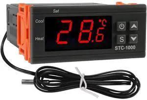 Digital Temperature Controller STC-1000 AC 10A DC110V-220V Digital LED Temperature Controller Heating Cooling Centigrade Thermostat 2 Relays Output with NTC Sensor Probe(110V/220V)