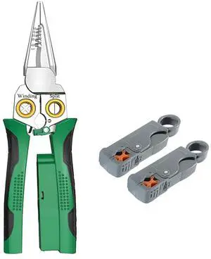 8 in 1 Multi-Function Wire Stripping Pliers with 2 Pcs Mini Coaxial Cable Stripper, Upgrade Wire Strippers Scissors with Electricity Measurement Function for Wire Stripping, Cutting, Crimping