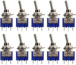 10pcs MTS-102 3-Pin SPDT ON/ON 6A 125V AC 2 Position Toggle Switches (MTS-102)