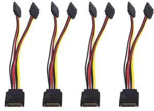 4PCS Power Splitter Cable 15 Pin Male to 15 Pin Dual Female Power Cable 8 Inches Extension Cable Splitter SATA to SATA Connector One-in-Two Power Cord