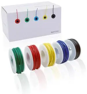 5pcs Copper Hookup Wire kit Wrapping 24AWG Cable Jumper Wire Solid Core Tinned Copper Wrapping Wire 5 Color