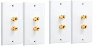 4 Pack Single Gang 1.0 Speaker Wire Wall Plate (Banana Plug Wall Plate) for 1.0 Speaker, White,4 x Single gang wall plates 4 x Banana jack binding post inserts 16 x Machine screws,white