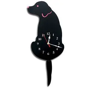 Dog Wall Clock Home Decor Clock Children's Bedroom Wall Decor Dog Wagging Tail Clock Gifts for Children Birthday Black,1 x Wall clock 1 x Nail,Black