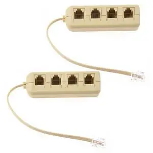 2X RJ11 6P4C to 6P4C 4 Way Telephone Line Modular Splitter Adapter Beige,2 x RJ11 Telephone Splitter,Beige