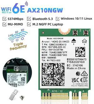 WiFi 6E AX210 Bluetooth 5..2 Wireless Network Card 5374Mbps 2.4Ghz 5Ghz 6Ghz 802.11ax Wifi Adapter for PC Laptop ABS Photo Color,1 x Wireless Network Card
