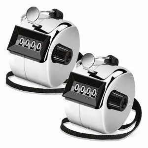 2 Pack Clicker Counter, Hand Tally Counter Clicker, 4 Digit Mechanical Palm Click Counter for Coaching, Sports Events,2 * Clicker Counter 2 * lanyards,Silver