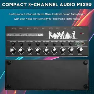 Professional 8-Channel Stereo Mixer Portable Sound Audio Mixer with Low-Noise Functionality for Recording Instruments,1 * Mixer 1 * Type-C Cable,Black