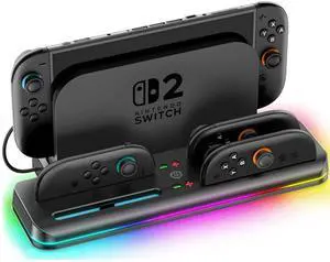 Charging Dock for Switch 2 Joy-Con, Joy-Con Charger with RGB Light, Switch 2 Dock Storage Stand Charging Dock for Switch 2 Joy-Con, Joy-Con Charger with RGB Light, Switch 2 Dock Storage Stand