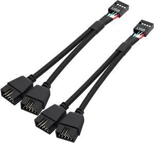 OwlTree 2 Pack Motherboard USB 2.0 to Dual 9 Pin Extension, USB Header Splitter for Internal Computer Motherboard (Braided Black)