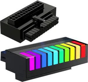 ATX 24 Pin 90 Degree Adapter, 5V 3PIN ARGB RGB 24Pin Right Angle ATX Female to Male Power Supply Adapter for 24PIN Motherboard (Black)