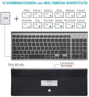 German Wireless QWERTZ Keyboard and Mouse Combo Ultra Slim 2