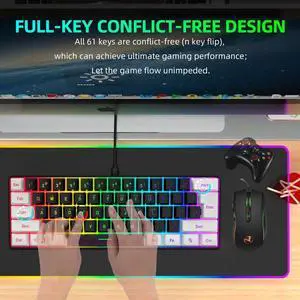 New 61keys Wired White Black Keyboard RGB Gaming Mouse Offic