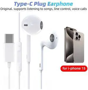 Type C Wired Earphones For Apple iPhone 15 Pro Max In-Ear Wi