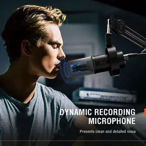 FIFINE USB/XLR Dynamic Microphone with Shock Mount,Touch-mut