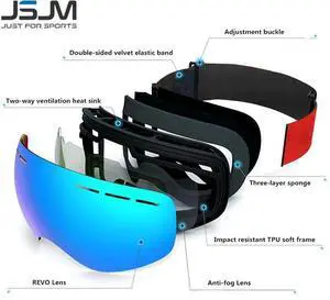 JSJM New Ski Goggles Men Women Double Layers Anti-Fog Big Sk