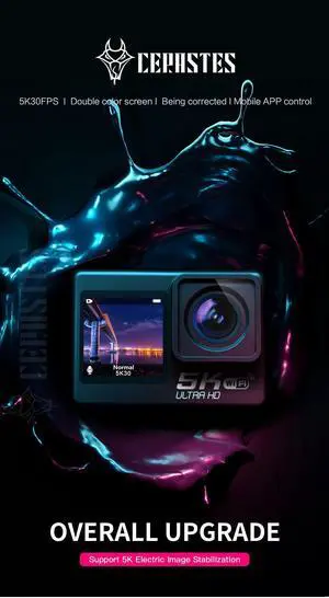 CERASTES Action Camera 5K 4K 60FPS WiFi Anti-shake Dual Scre