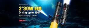 Professional Diving Flashlight Rechargeable USB Underwater D