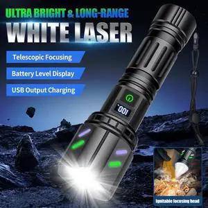 High Power White Laser LED Flashlight 18650 26650 Battery Ty