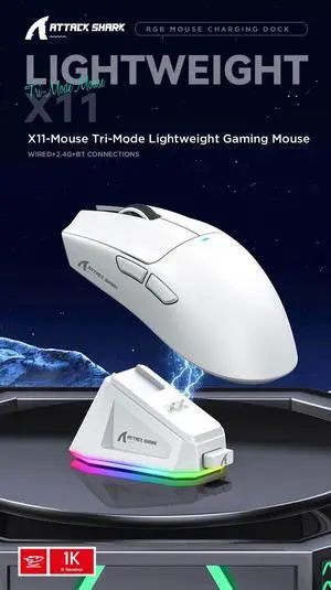 ATTA SHARK X11 Lightweight Wireless Gaming Mouse with RGB Ba