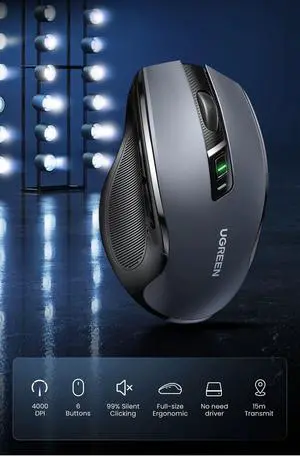 NEWUGREEN Mouse Wireless Ergonomic Mouse 4000 DPI Silent