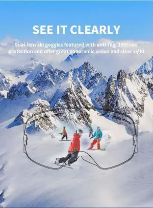 Ski Goggles Pro 100% UV400 Protection Anti Fog Interchangeab