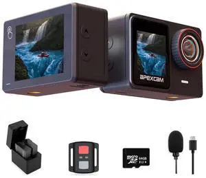 Apexcam Action Camera 4K/60FPS with 64GB SD Card,131FT Water