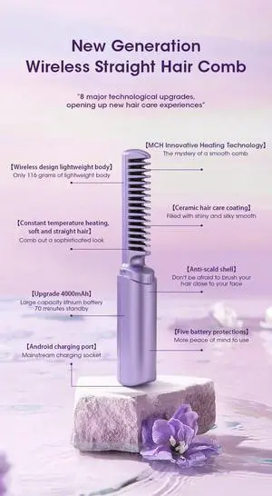 Wireless Professional Hair Straightener Curler Comb Fast Hea