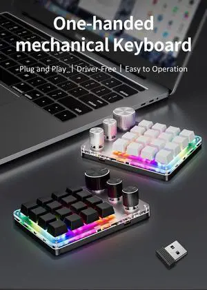 16 Keys 3 Knobs Mechanical Gaming Keyboard USB Wired Bluetoo