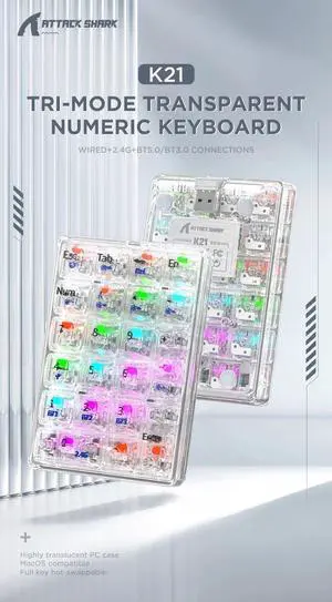 K21 21-Key Mechanical Keyboard, BT/2.4Ghz/USB-C Connection