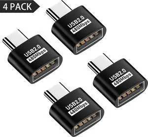 USB C to USB Adapter, USB Type C Male to USB 2.0 Female Extension Connector, USB to USB C Adapter, Support 480Mbps Data Transfer, OTG Function and Charging for Phone, Laptop (4, Black)