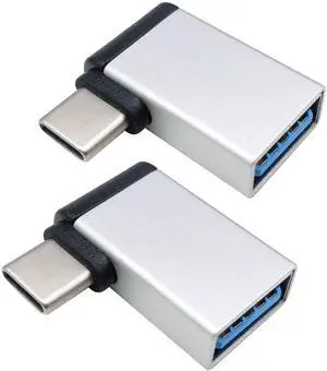Right Angle USB C to USB 3.0 Adapter 90 Degree Type C Male to USB A 3.0 Female Converter,On The Go(OTG) for Smartphone,Laptops,Mouse Keyboards,More USB and Type-C Devices (2 Pack-Silver M/F)