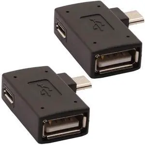 2-in-1 Powered Micro USB OTG Adapter 90 Degree Left Angled for PlayStaion Classic, Raspberry Pi Zero, Chromecast and TiVo Stream 4K - 2 Pack