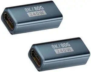 240W USB C Coupler 2-Pack, USB C Female to Female Adapter [80Gbps/240W PD/8K@60Hz] Type C Extender Adapter Support Thunderbolt 5/4 for iPhone 15, MacBook, Steam Deck, Switch