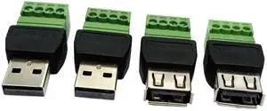 4Pack USB A Male & Female to 4 Pin Screw Terminal Solderless Bolt Screw Terminals Converter Charging Adapter 4Pack USB A Male & Female to 4 Pin Screw Terminal Solderless Bolt Screw Terminals Converter Charging Adapter