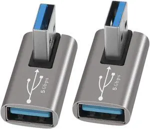 90 Degree USB 3.0 Adapter 2 Pack, Middle (Left and Right) Angle USB-A Male to Female Connector USB L Shape Extender, Support Charge & Data Sync for PC, Laptop, Mouse, Keyboard, USB A Car Charger