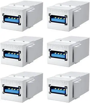 USB 3.0 Keystone Jack Insert, USB Keystone Jack,USB to USB Adapters Female to Female Inserts Connector Interface Coupler Socket Adapter Port for Wall Plate Outlet Panel(White-6 Pack)