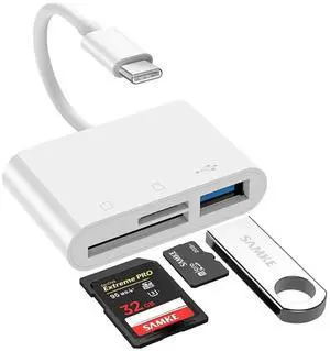 USB C SD/TF Card Reader Type-C Camera Adapter - 3 in 1 USB C to TF/SD/USB Disk Camera Memory Reader Adapter for iPhone15/15Pro and Above/iPad Pro/MacBook Pro/iMac/Samsung/Chromebook/Pixelbook More