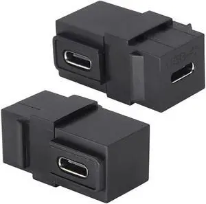 90 Degree USB C 3.1 Keystone Insert Jack Connector Right Angled USB 3.1 Type-C Female to Female Keystone Insert Socket Adapter Coupler for Wall Plate Outlet Panel (90 Degree/Black/2 Pack)