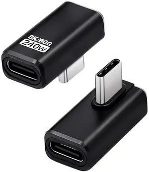 90 Degree USB C Extender Adapter [240W 80Gbps 8K@60Hz], USB C Right Angle Adapter, Type C Extender for Thunderbolt 5/4, MacBook, Switch, iPhone 16/15 2 Pack