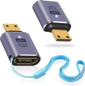 HDMI to Mini HDMI Adapter, 48Gbps, Supports 8K@60Hz, 4K@120Hz, 3D, ARC, Portable, PVC with LED Indicator Compatible for Camera, Camcorder, DSLR (Male to Female) - 2 Pack