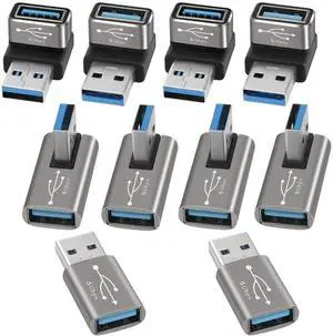 Angle USB 3.0 Adapter 10 Pack, Multiple Angles(UP/Down/Left/Right/Straight),USB A Male to Female Connector Converter USB L Shape Extender, Support Charge & Data Sync for PC, Laptop, Mouse, Keyboard